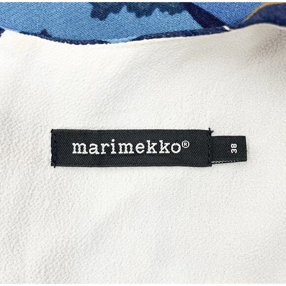 Marimekko Eline Shift Midi Dress Sleeveless Blue White Floral Size 38 - Picture 7 of 9